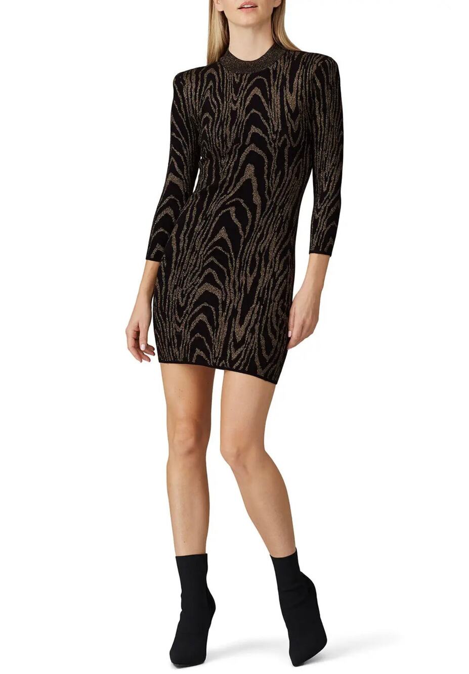 A.L.C Ziggy Glittery Mock Neck Knit Sweater Dress Size XS Black Gold